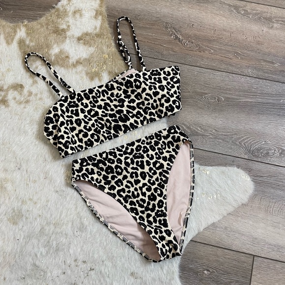 something navy Classic Ribbed Bandeau Brown Ganache Leopard bikini set - Picture 2 of 5